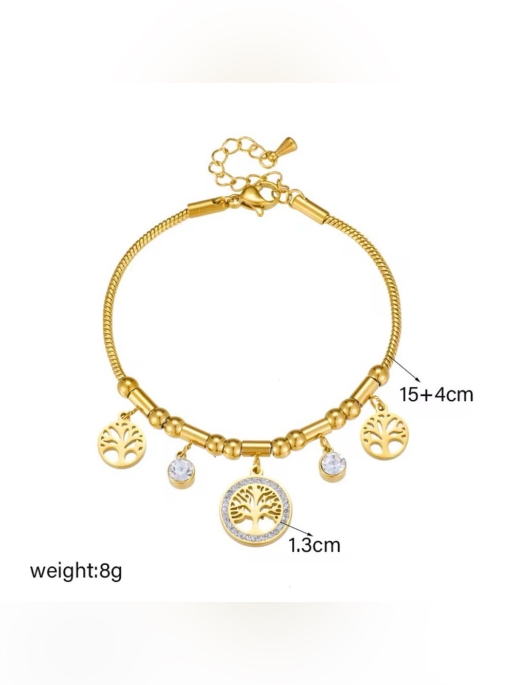 Gold tone Stainless Steel Tree of Life Charm Bracelet - Picture 7 of 7